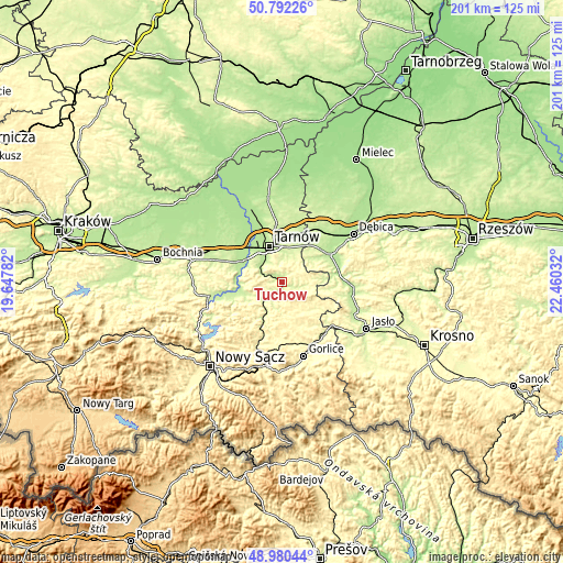Topographic map of Tuchów