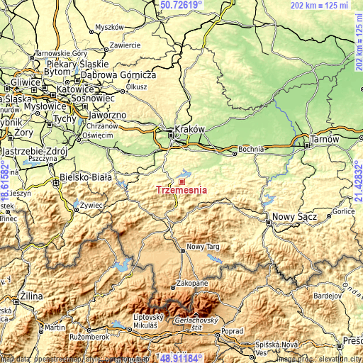 Topographic map of Trzemeśnia