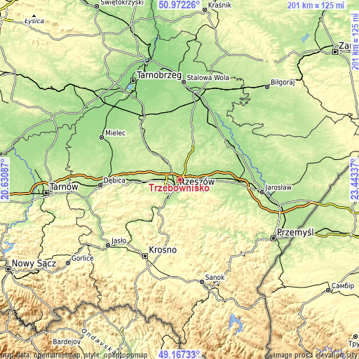 Topographic map of Trzebownisko