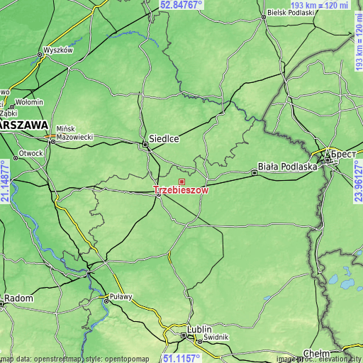 Topographic map of Trzebieszów