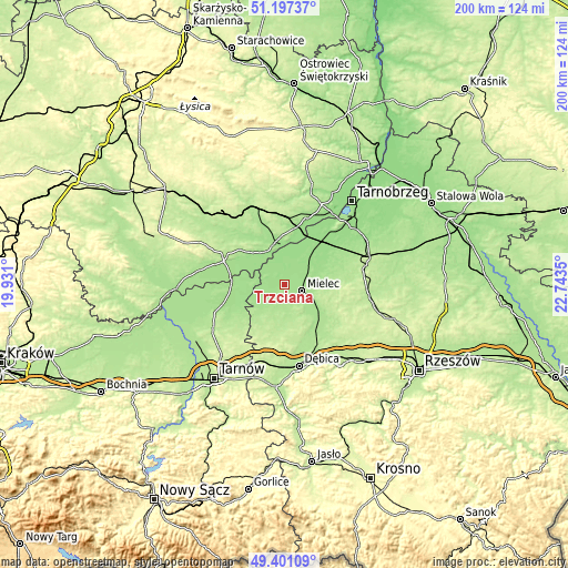 Topographic map of Trzciana