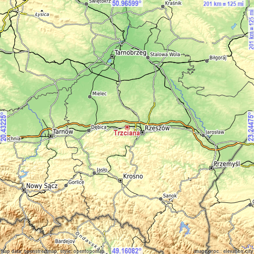 Topographic map of Trzciana