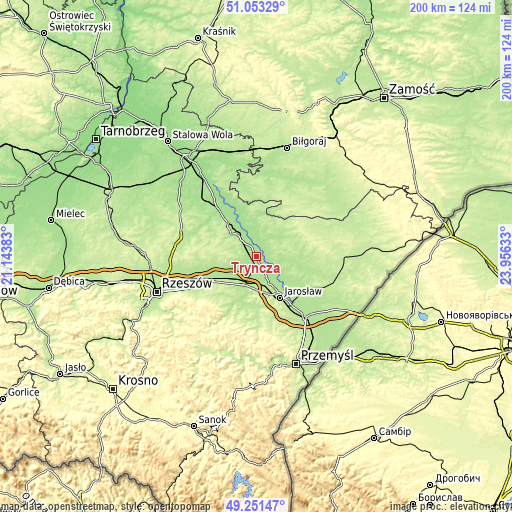 Topographic map of Tryńcza