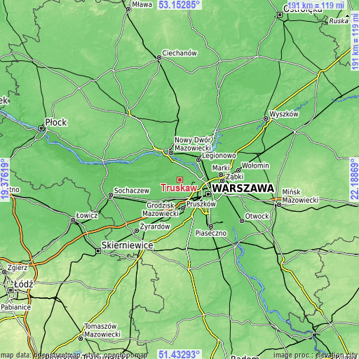 Topographic map of Truskaw