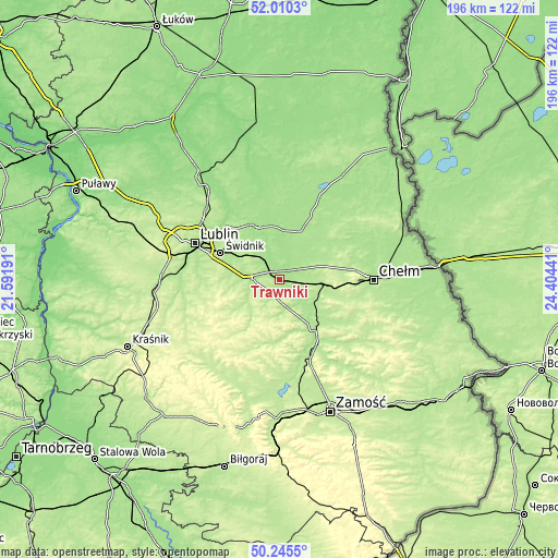 Topographic map of Trawniki