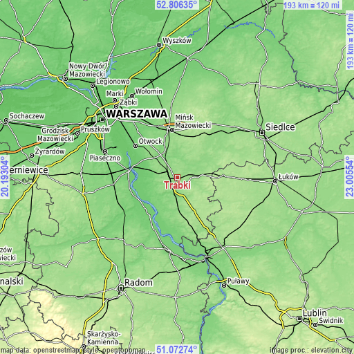 Topographic map of Trąbki