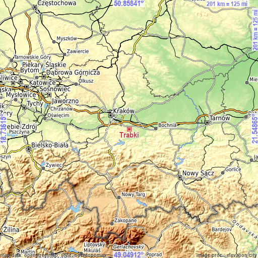 Topographic map of Trąbki