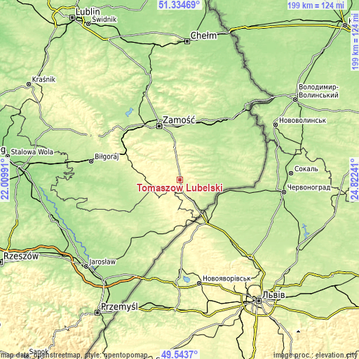 Topographic map of Tomaszów Lubelski