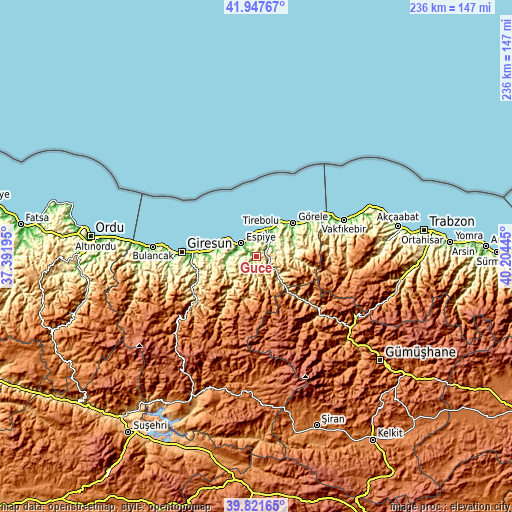 Topographic map of Güce