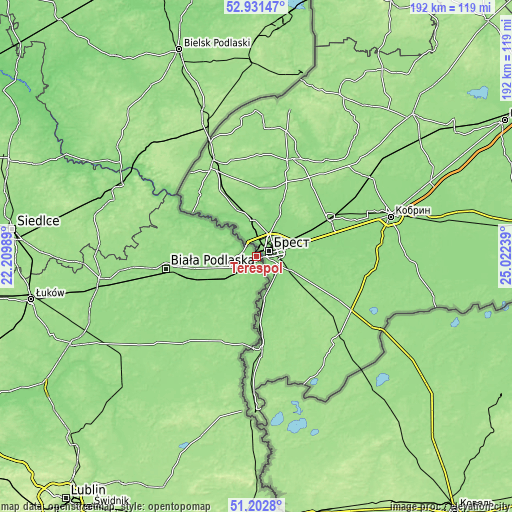 Topographic map of Terespol