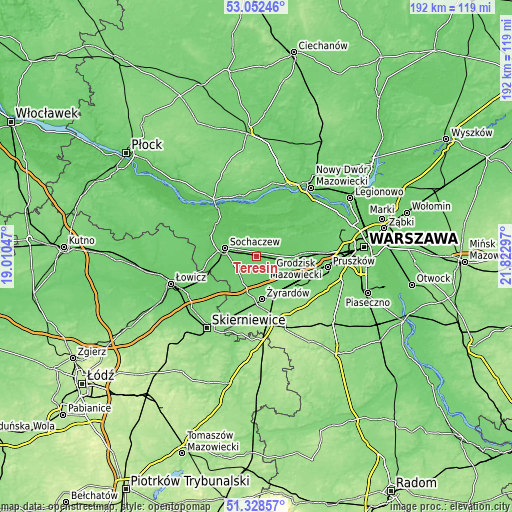 Topographic map of Teresin