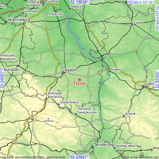 Topographic map of Tczów