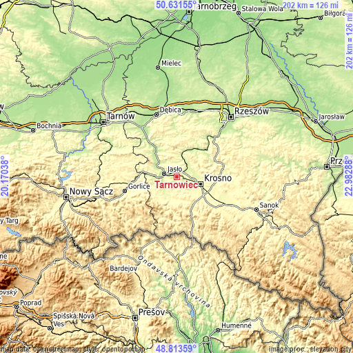 Topographic map of Tarnowiec