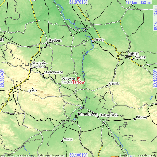 Topographic map of Tarłów