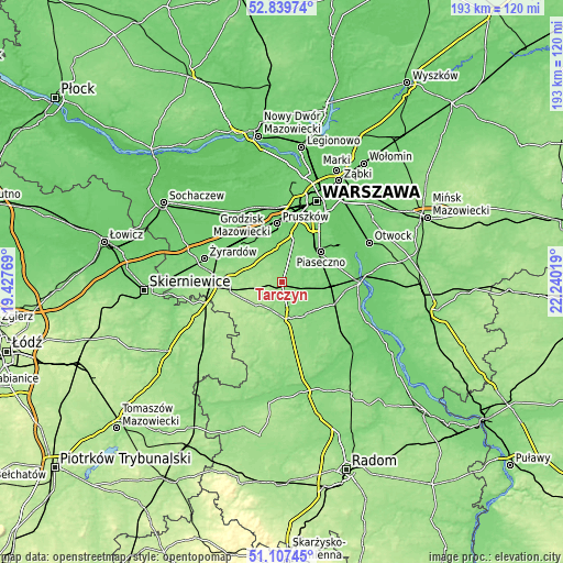 Topographic map of Tarczyn