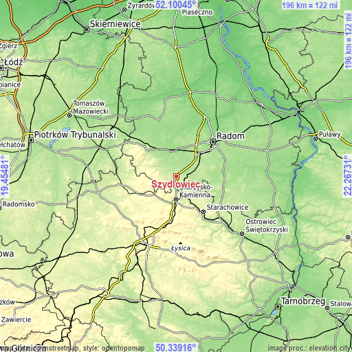 Topographic map of Szydłowiec