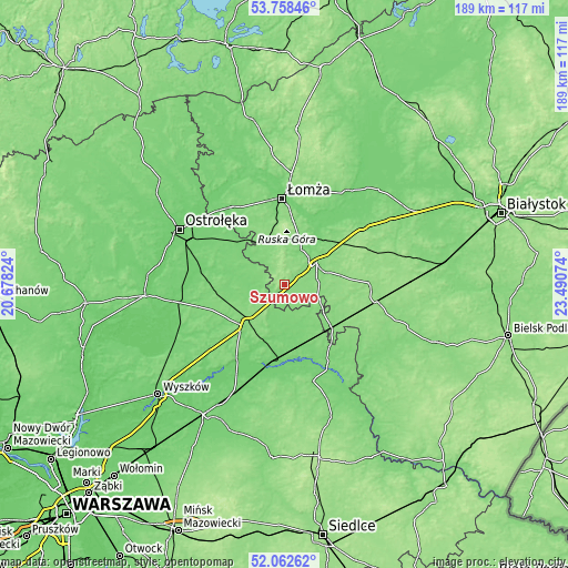 Topographic map of Szumowo