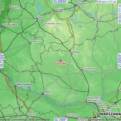 Topographic map of Szreńsk