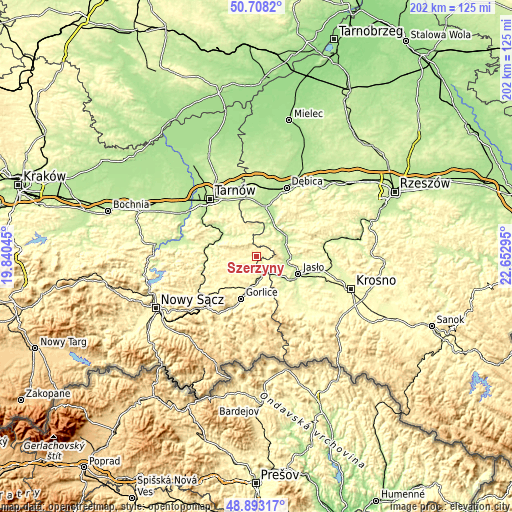 Topographic map of Szerzyny