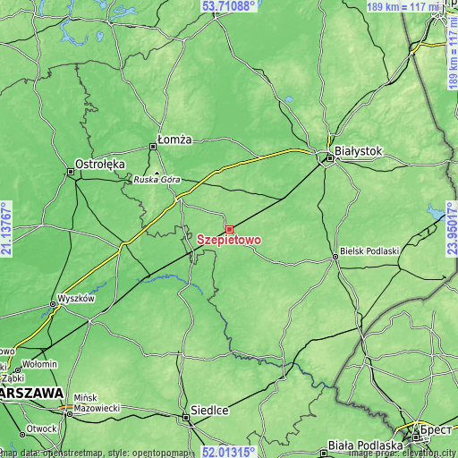 Topographic map of Szepietowo