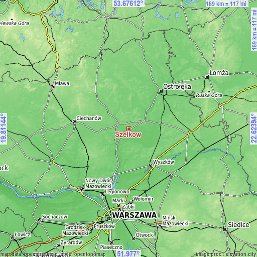 Topographic map of Szelków