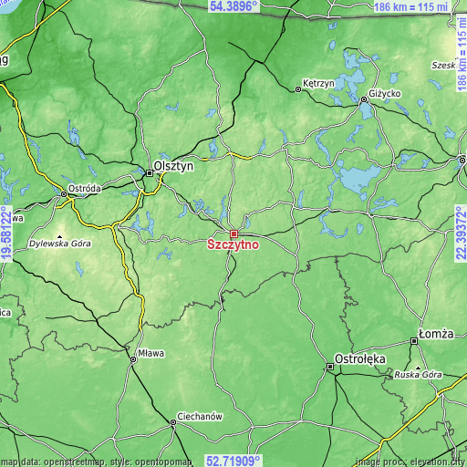 Topographic map of Szczytno