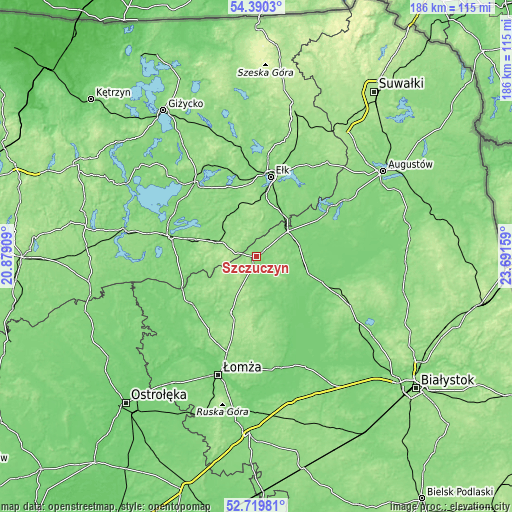 Topographic map of Szczuczyn