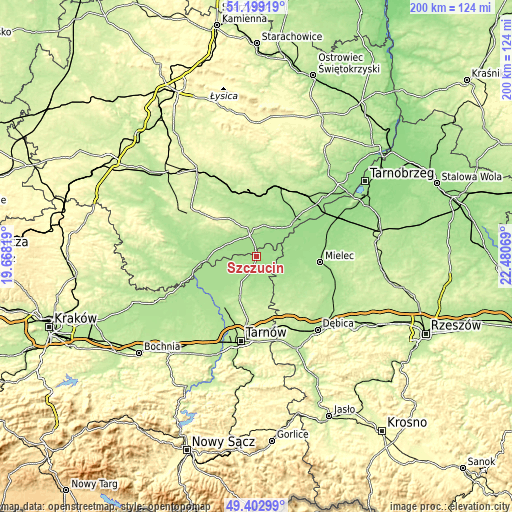 Topographic map of Szczucin