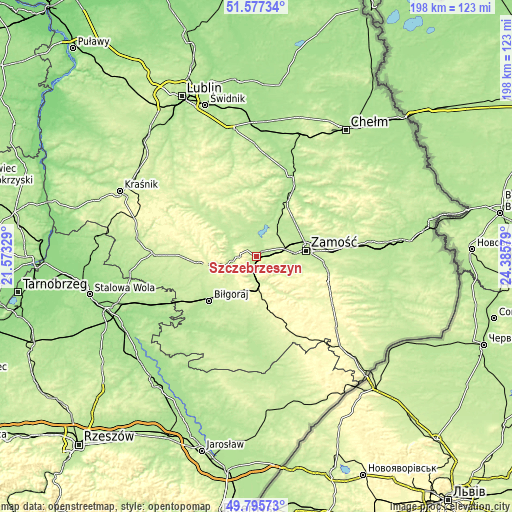 Topographic map of Szczebrzeszyn