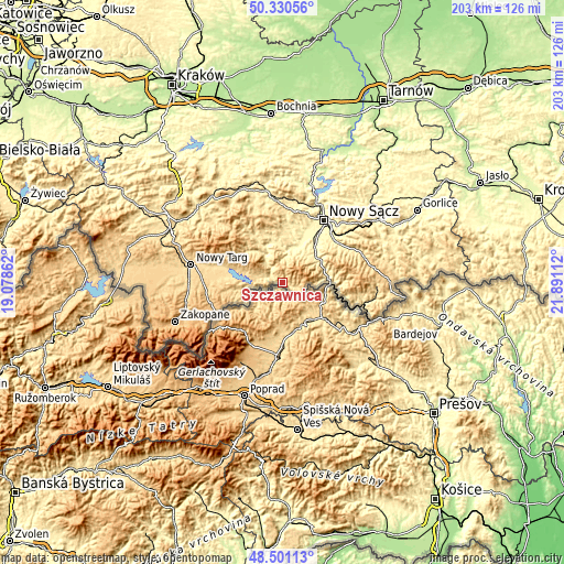 Topographic map of Szczawnica