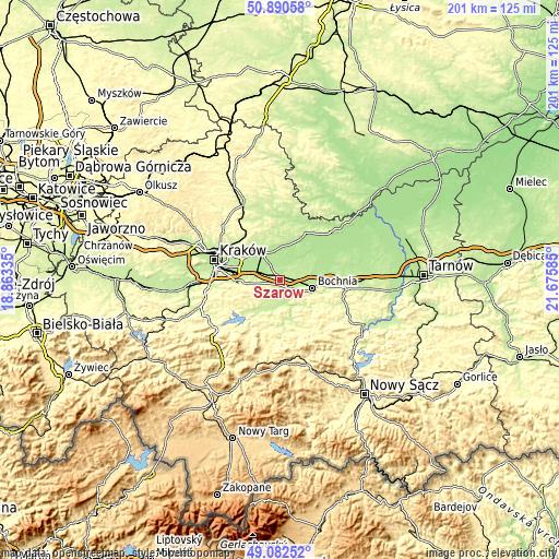 Topographic map of Szarów