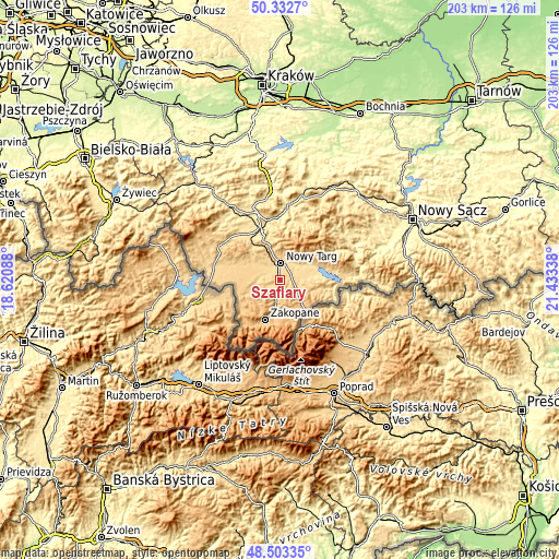 Topographic map of Szaflary