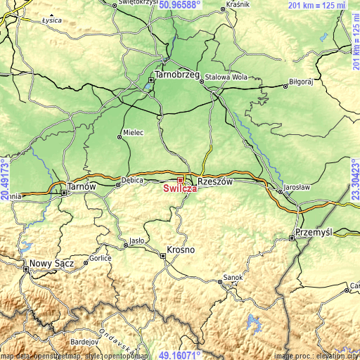 Topographic map of Świlcza