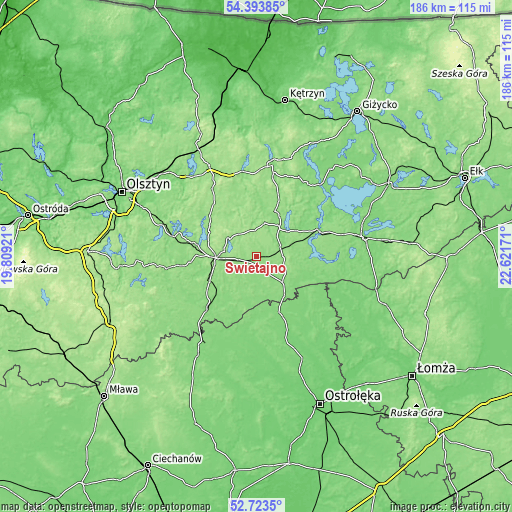 Topographic map of Świętajno