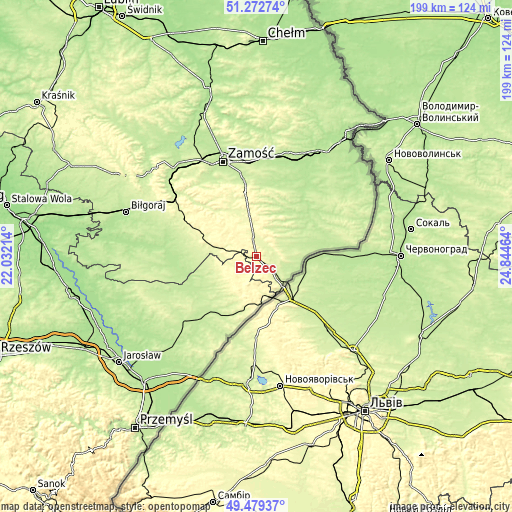 Topographic map of Bełżec