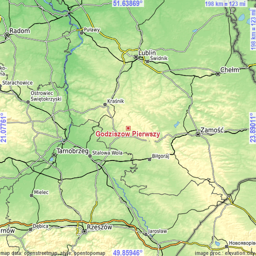 Topographic map of Godziszów Pierwszy