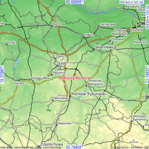 Topographic map of Rokiciny-Kolonia