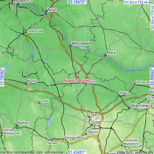 Topographic map of Nowe Ostrowy