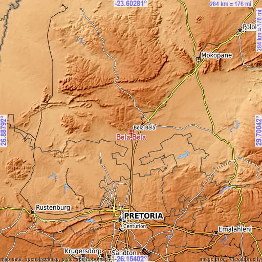Topographic map of Bela-Bela