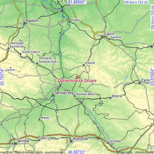 Topographic map of Zdziechowice Drugie