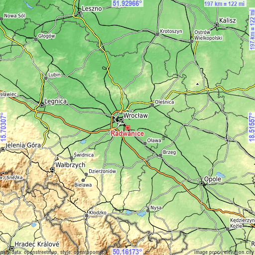 Topographic map of Radwanice