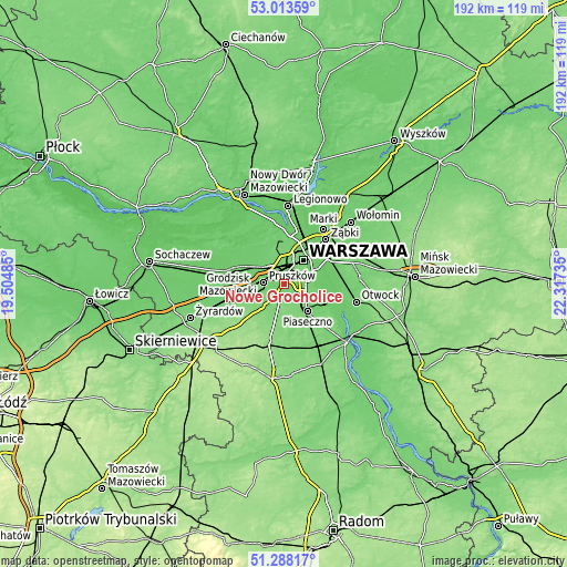 Topographic map of Nowe Grocholice