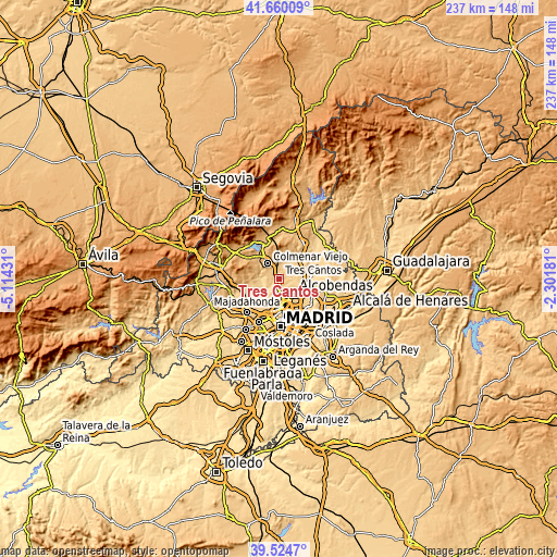 Topographic map of Tres Cantos