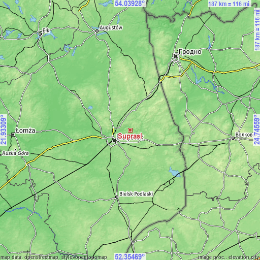 Topographic map of Supraśl