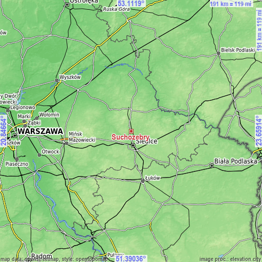 Topographic map of Suchożebry