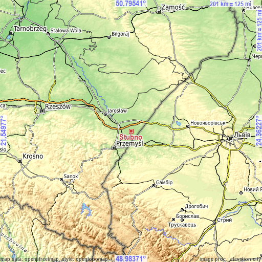 Topographic map of Stubno