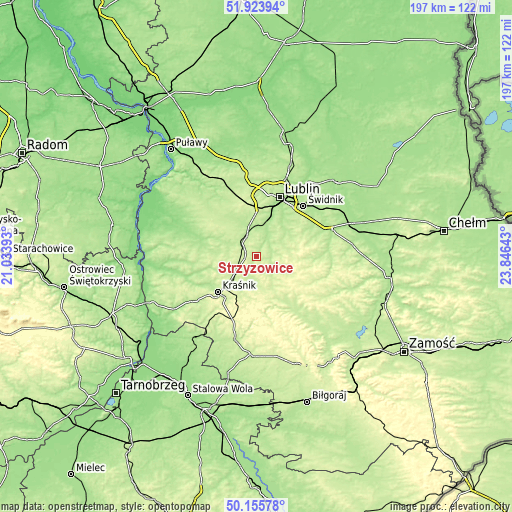 Topographic map of Strzyżowice