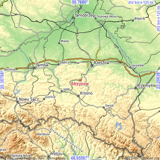 Topographic map of Strzyżów