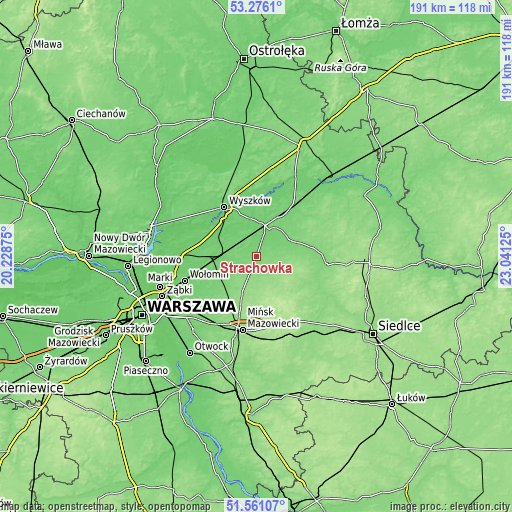 Topographic map of Strachówka