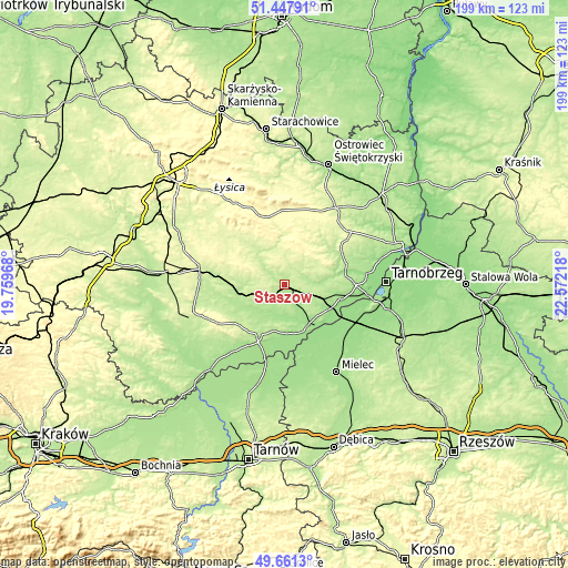 Topographic map of Staszów